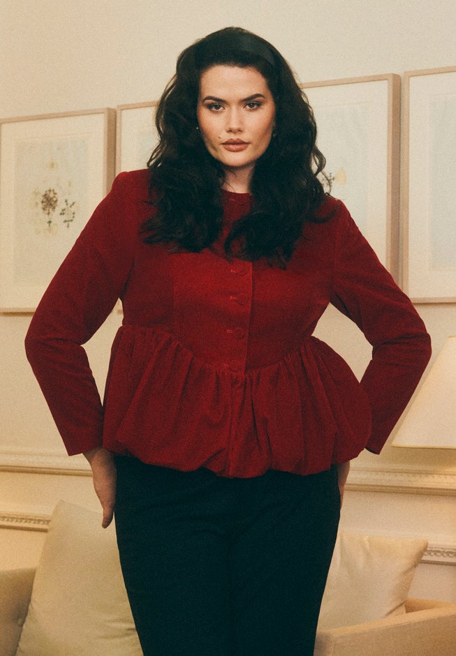 Velvet Peplum Bubble Hem Jacket image number 0