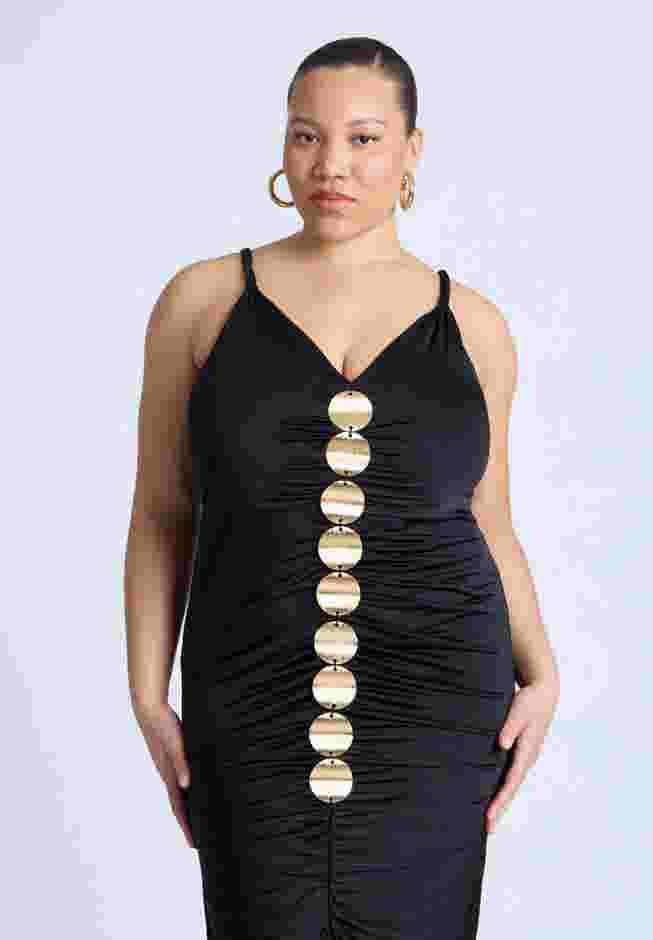 Hardware Shirred Midi Dress image number 4
