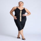 Hardware Shirred Midi Dress image number null