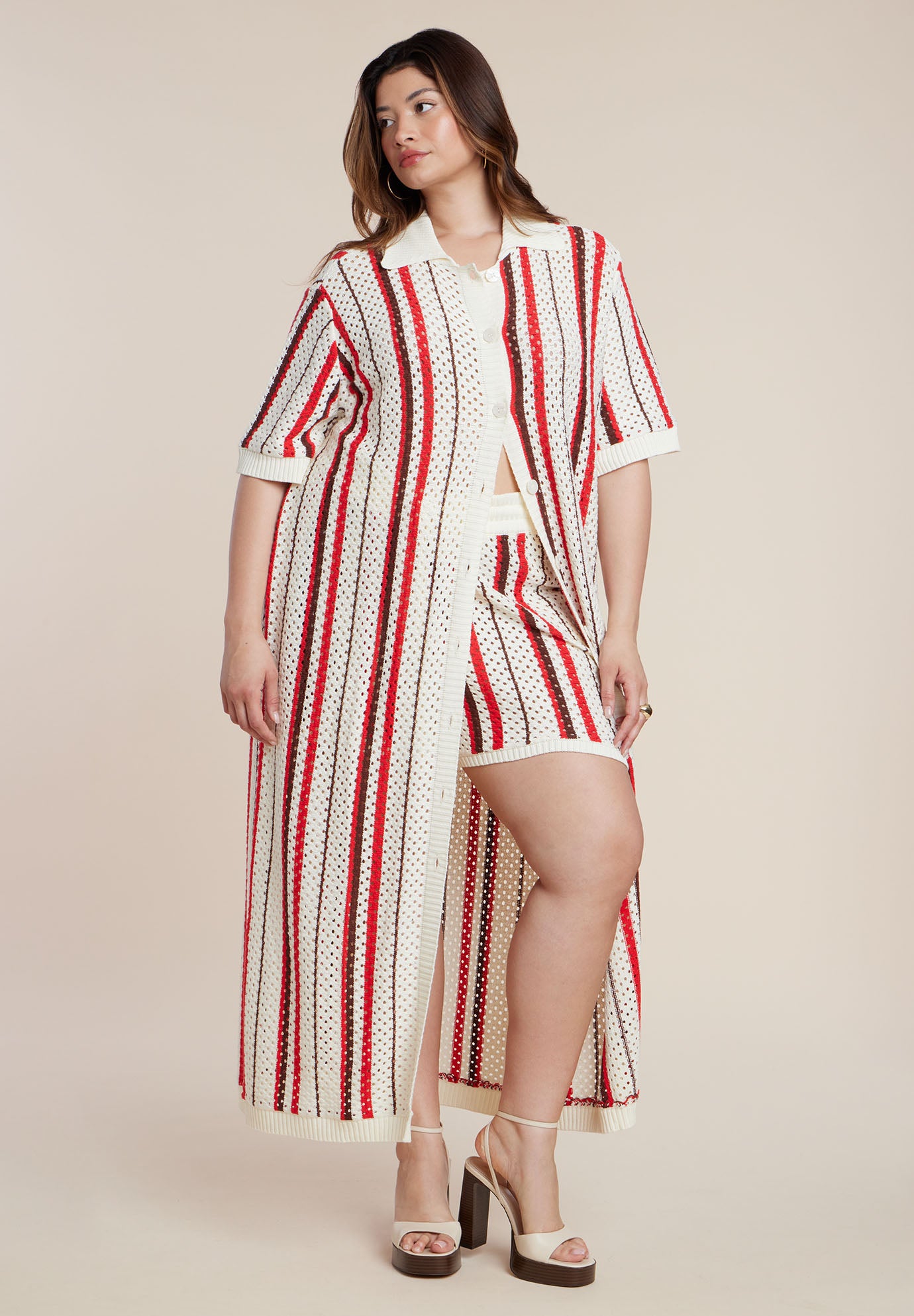 Striped Crochet Duster image number 1