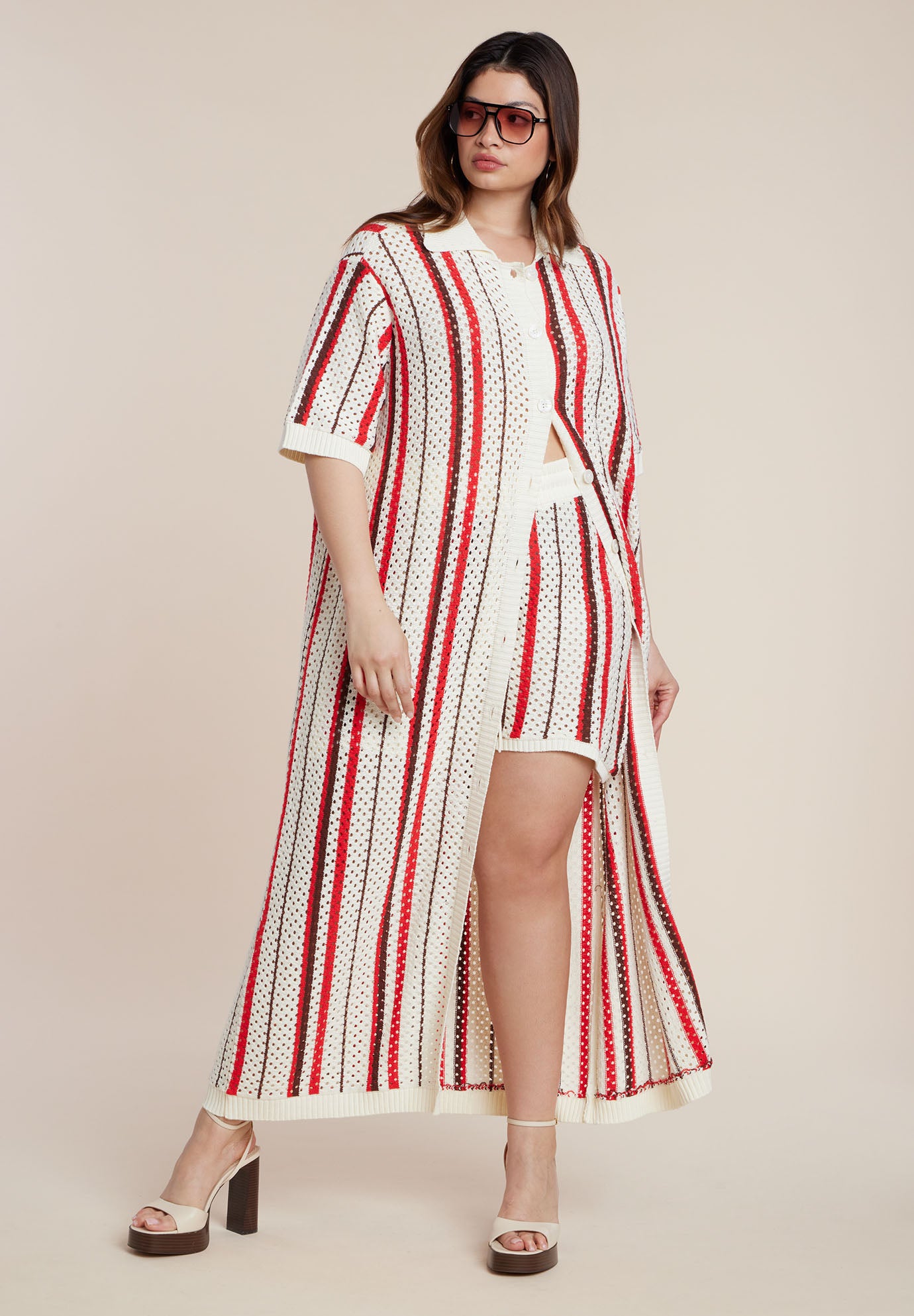 Striped Crochet Duster image number 0