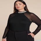 Embellished Top With Sheer Sleeves image number null