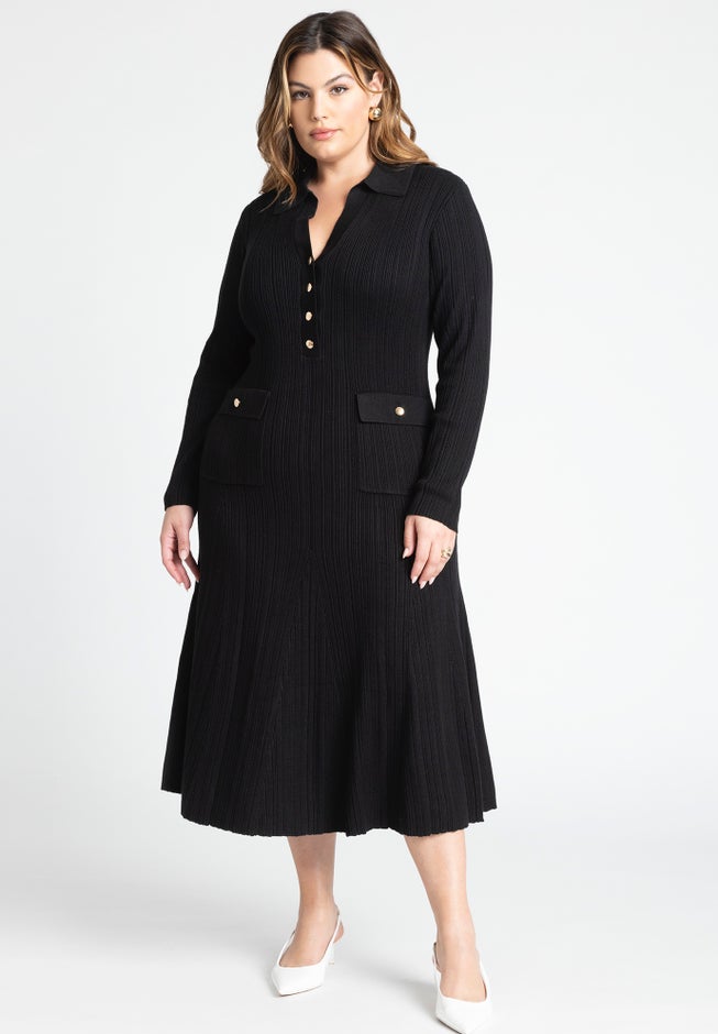 Pocket Detail Midi Dress With Collar image number null