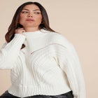Cableknit Funnelneck Sweater image number null