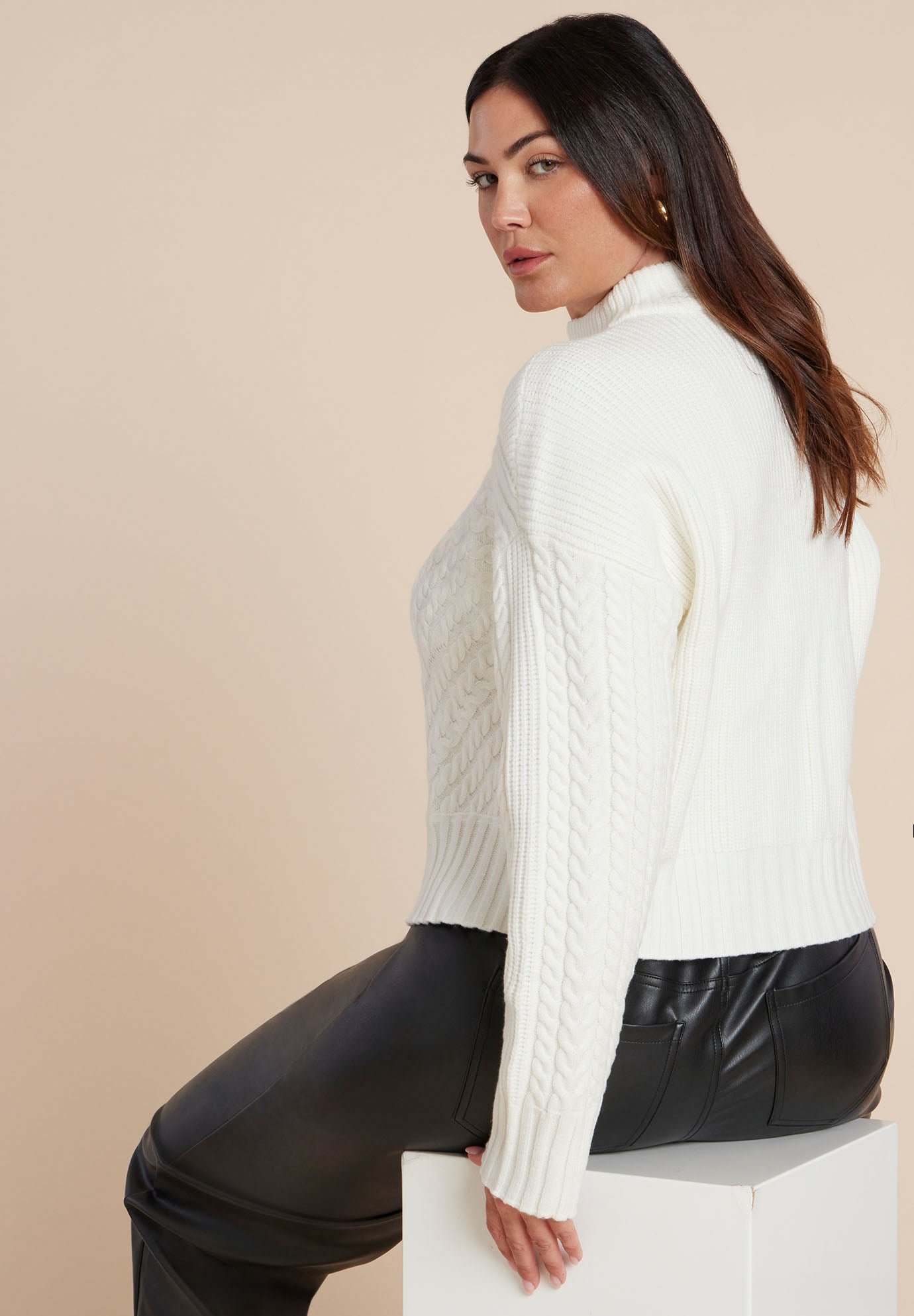 Cableknit Funnelneck Sweater image number 2