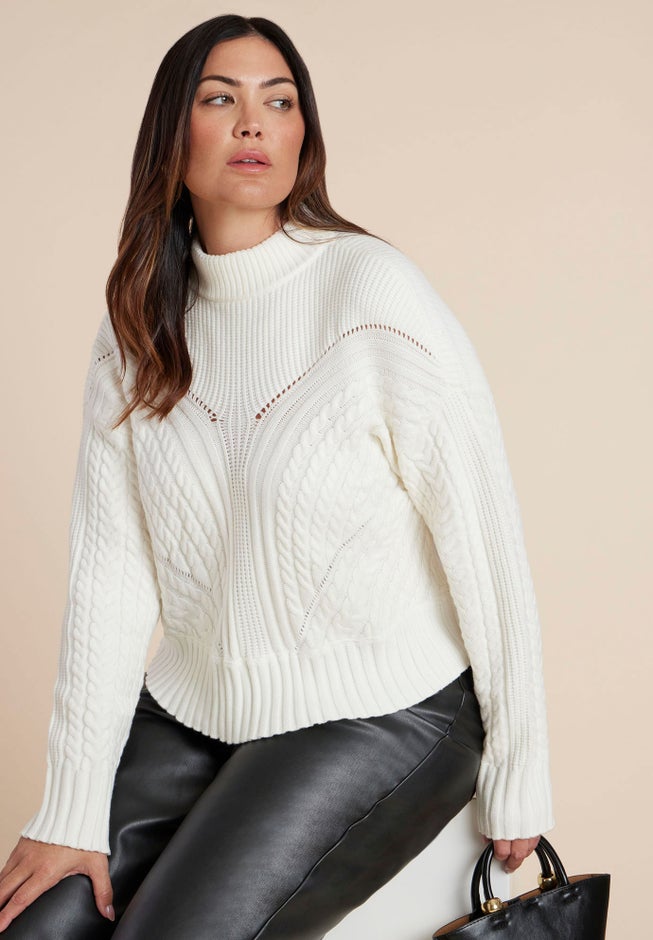 Cableknit Funnelneck Sweater image number 0