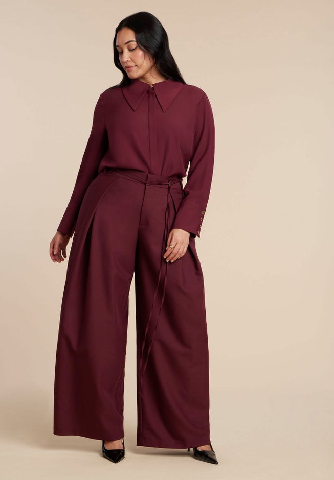 Pleat Detail Trouser With Long Belt image number 1