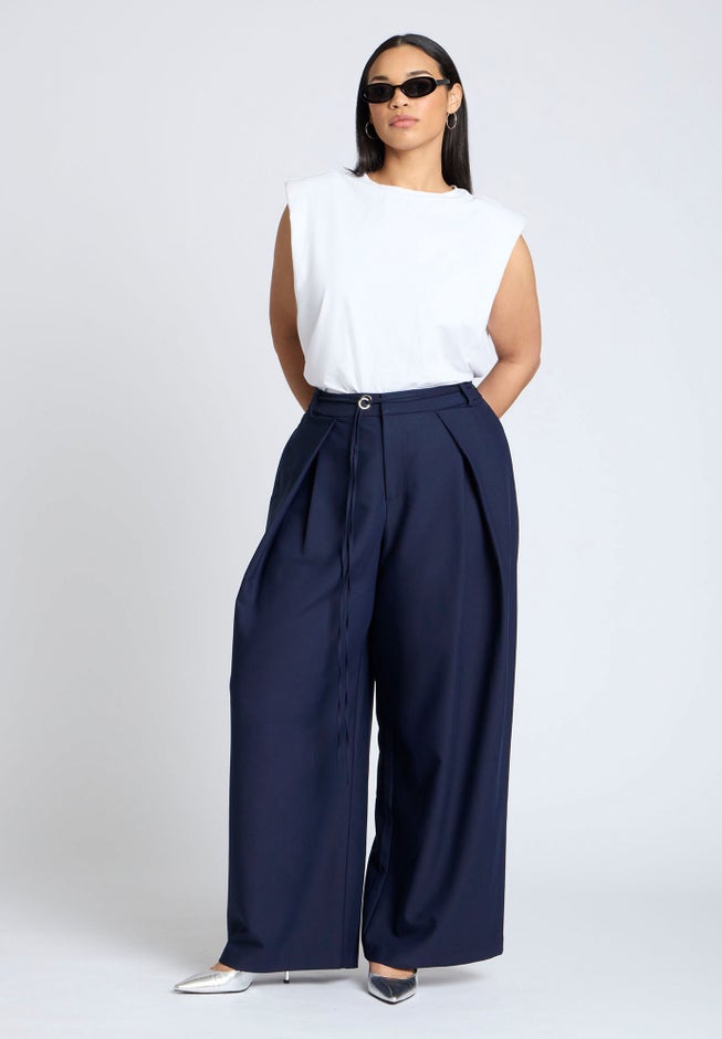 Pleat Detail Trouser With Long Belt image number null