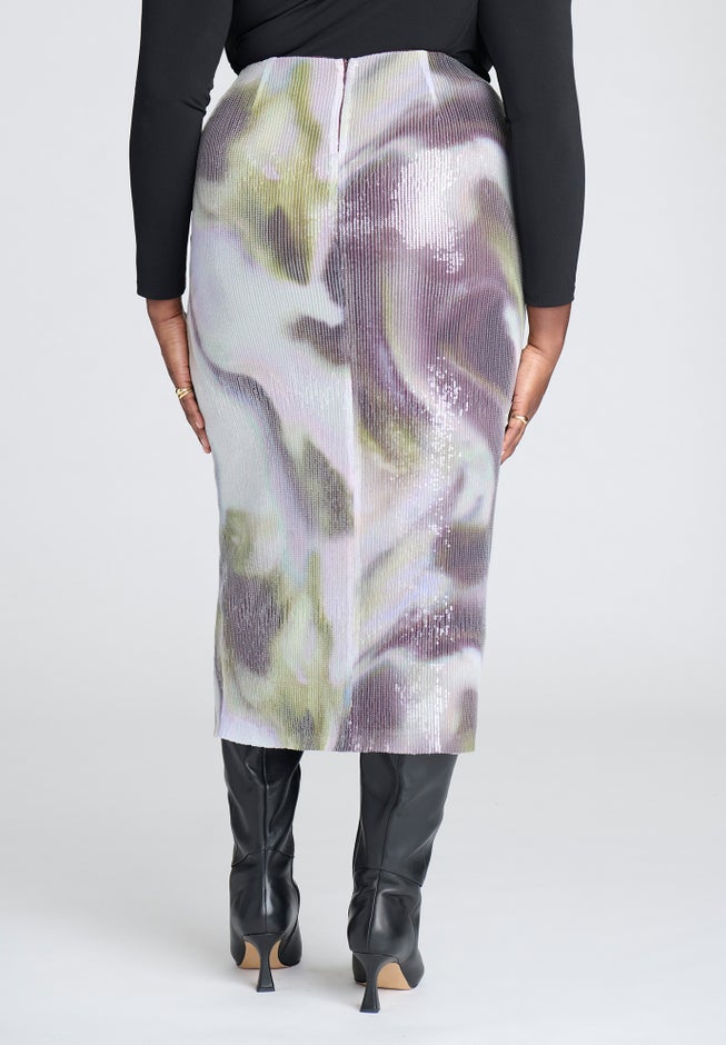 Printed Sequin Midi Skirt image number null