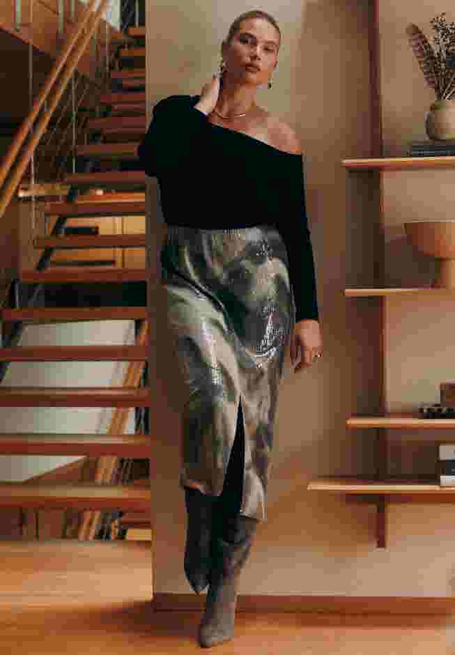 Printed Sequin Midi Skirt image number 0