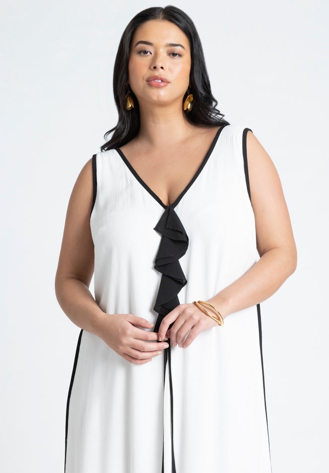 V Neck Gauze Maxi Dress image number null