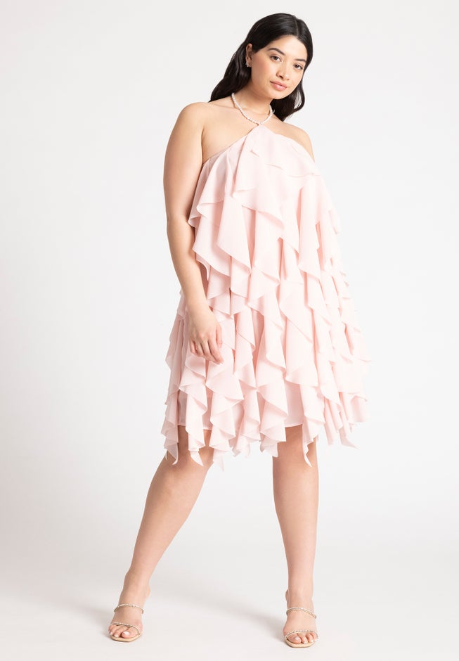 Ruffle Halter Neck Mini Dress | Dia & Co Ruffle Halter Neck Mini Dress | Dia & Co