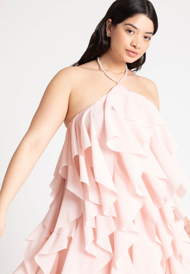 Ruffle Halter Neck Mini Dress | Dia & Co Ruffle Halter Neck Mini Dress | Dia & Co