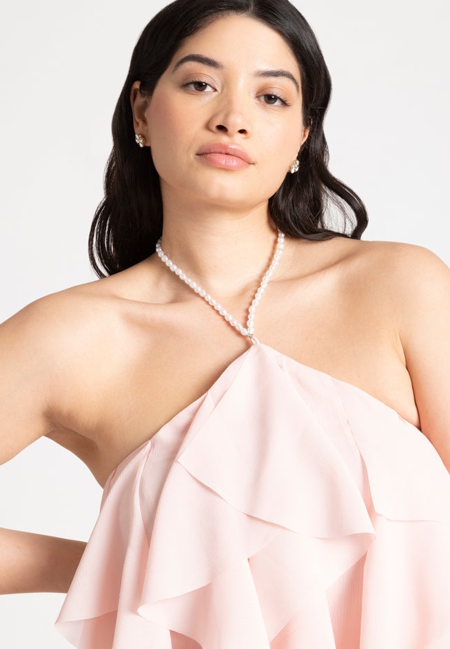 Ruffle Halter Neck Mini Dress | Dia & Co Ruffle Halter Neck Mini Dress | Dia & Co