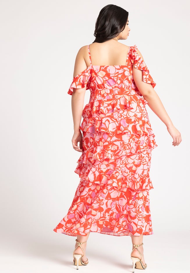 Asym Ruffle Maxi Dress image number null