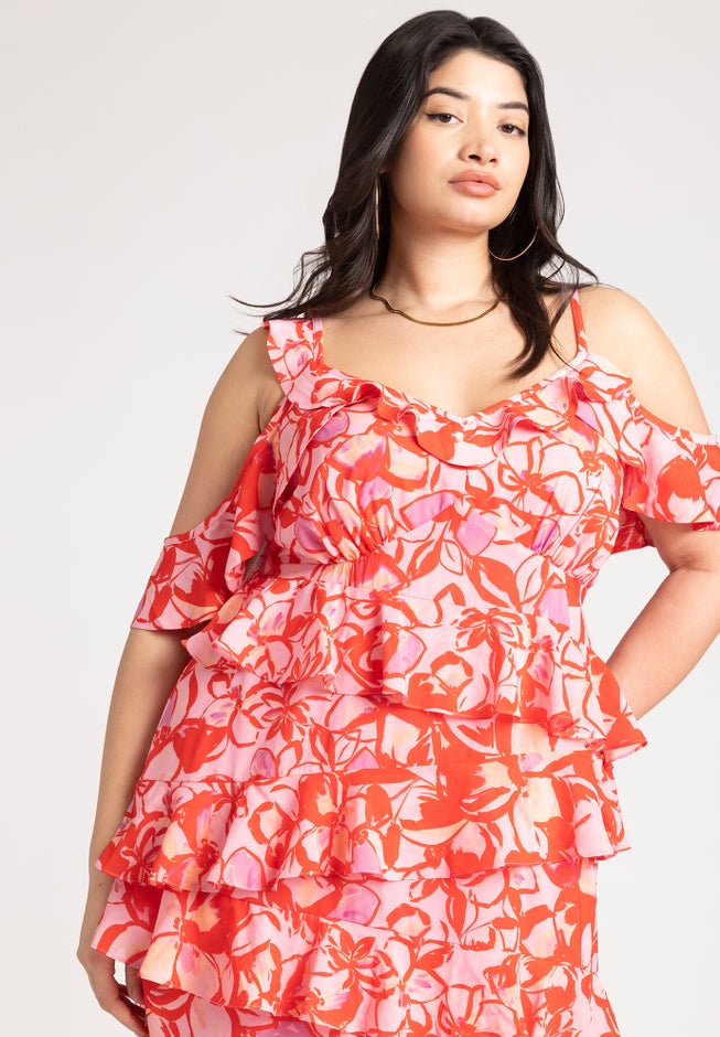 Asym Ruffle Maxi Dress image number null