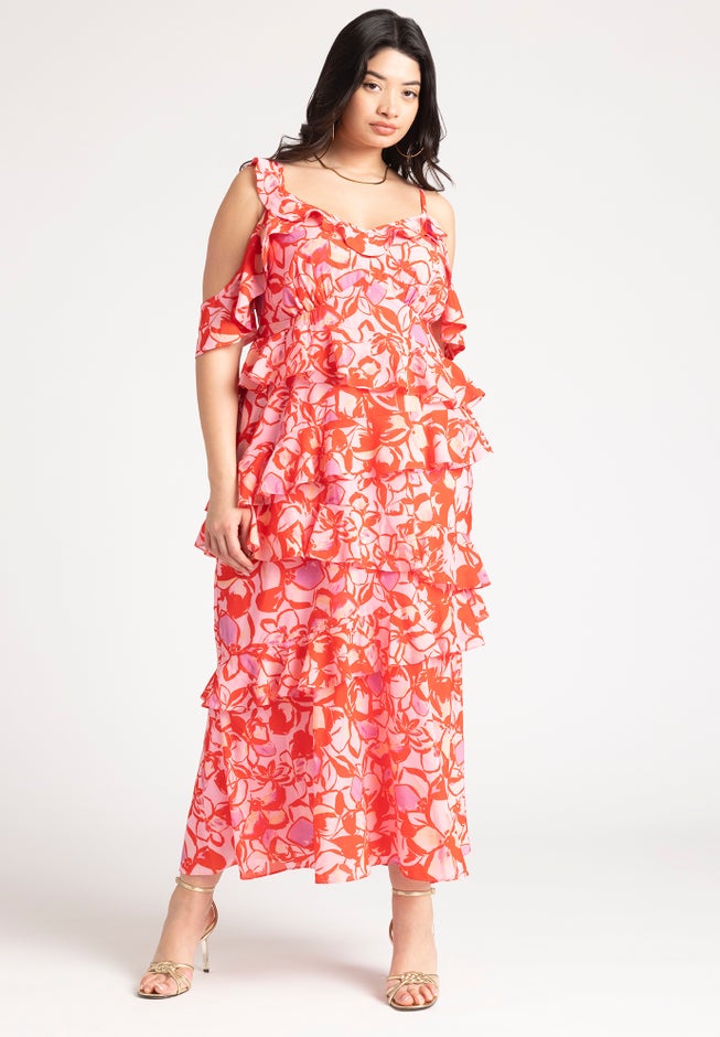 Asym Ruffle Maxi Dress image number null