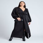 Satin Puff Sleeve Pleated Dress image number null