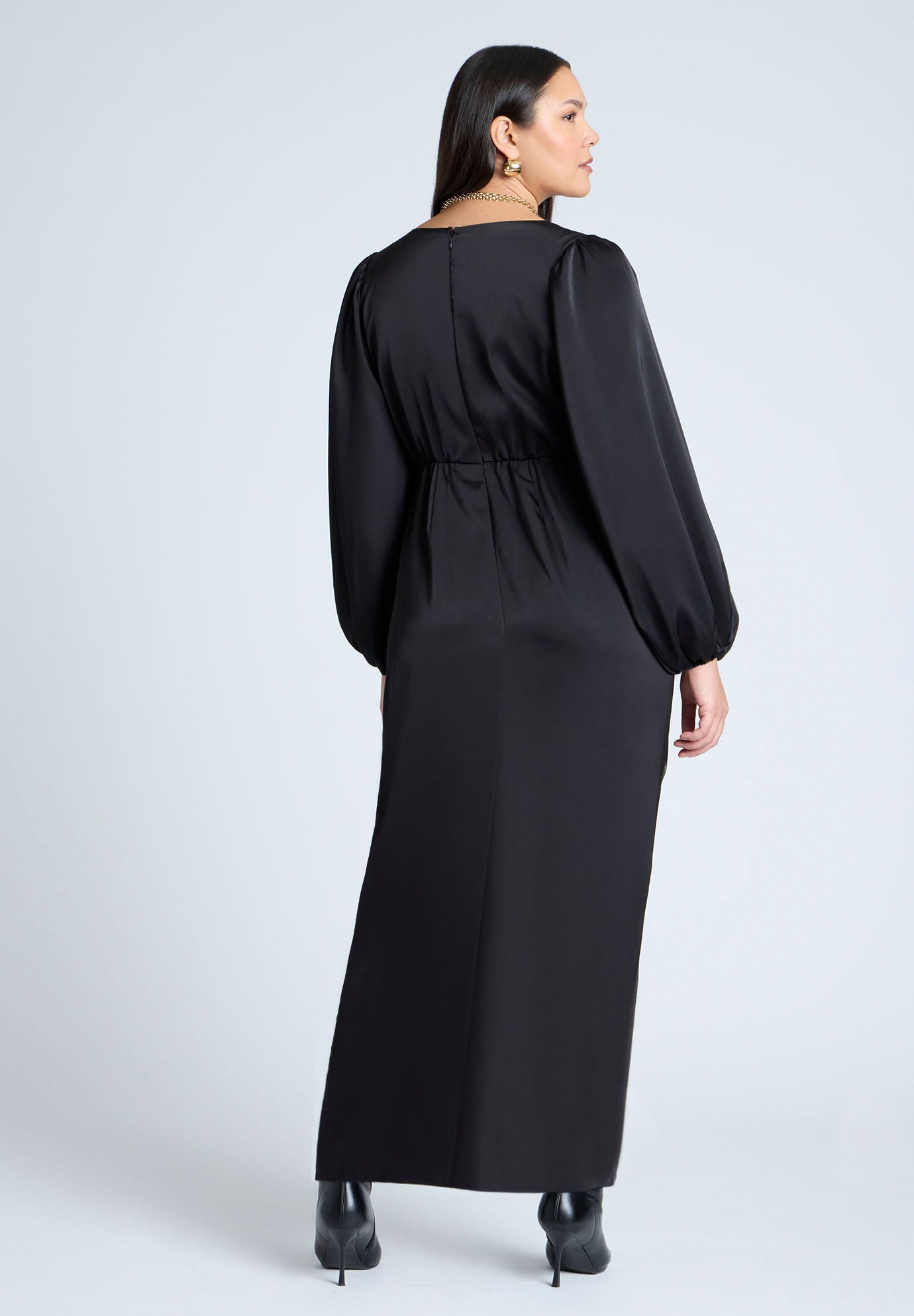 Satin Puff Sleeve Pleated Dress image number 2