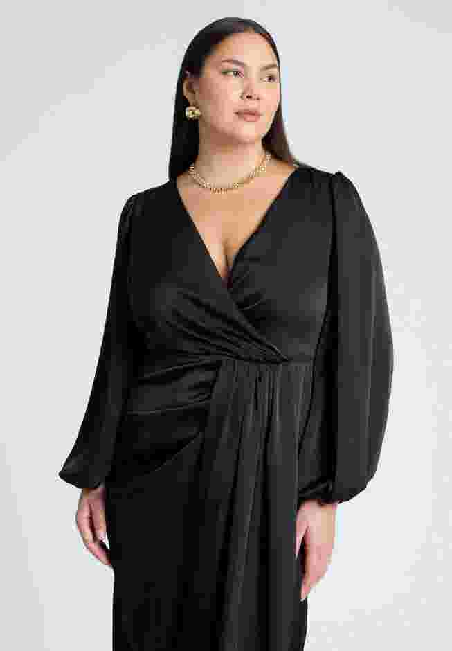 Satin Puff Sleeve Pleated Dress image number 3