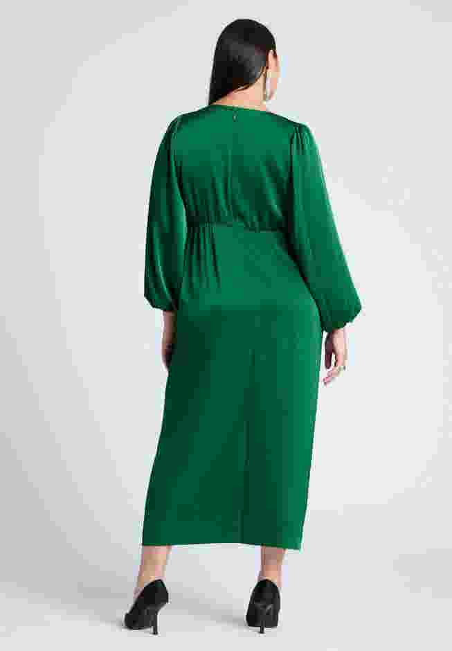 Satin Puff Sleeve Pleated Dress image number 1