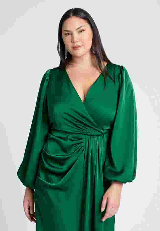 Satin Puff Sleeve Pleated Dress image number 2