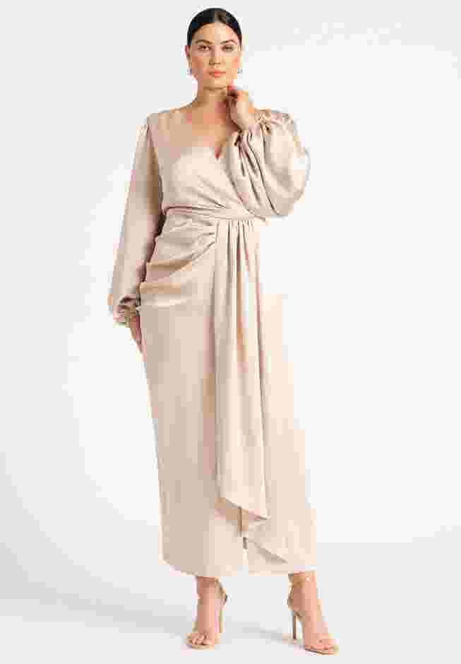 Satin Puff Sleeve Pleated Dress image number 1
