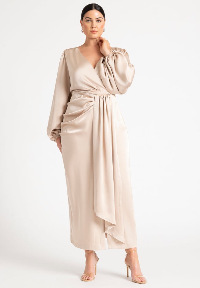 Satin Puff Sleeve Pleated Dress image number 1