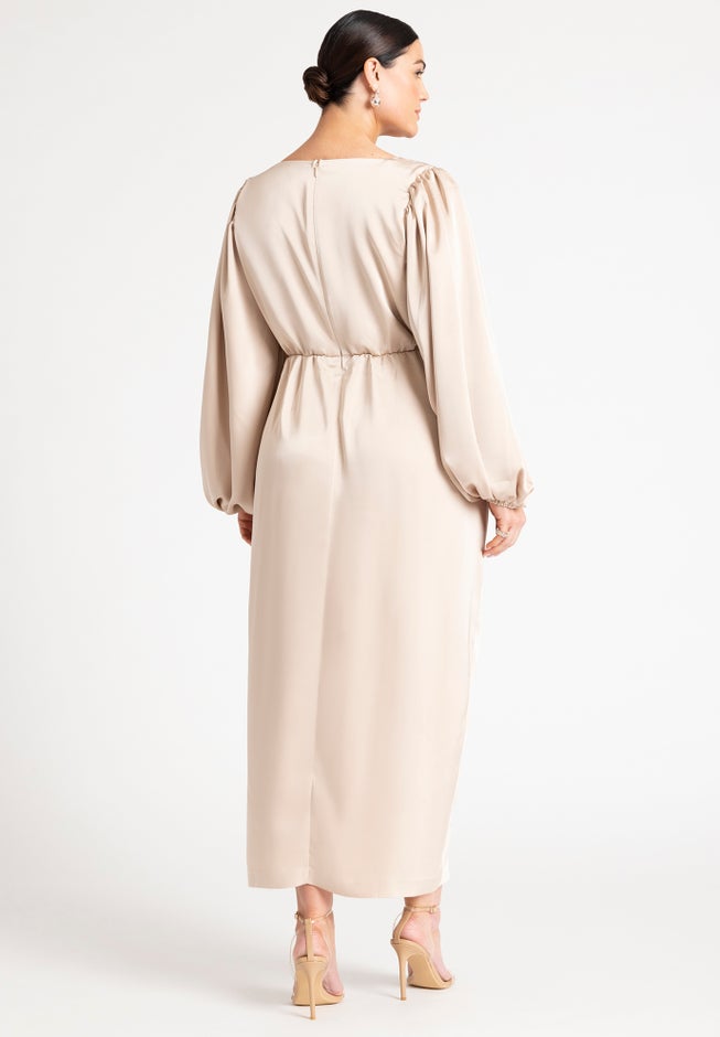 Satin Puff Sleeve Pleated Dress image number 2