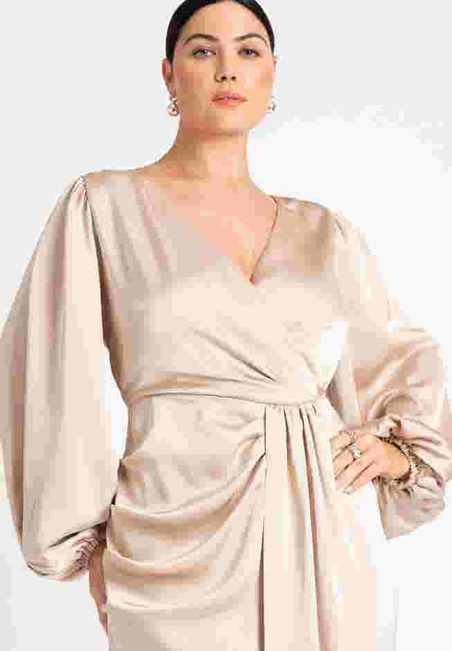 Satin Puff Sleeve Pleated Dress image number 3