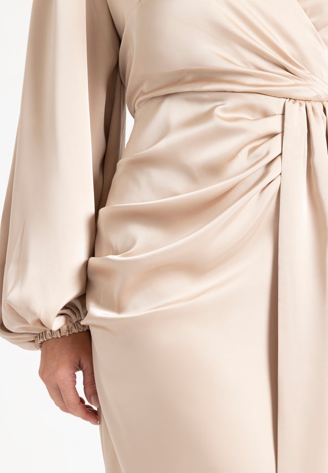Satin Puff Sleeve Pleated Dress image number 4