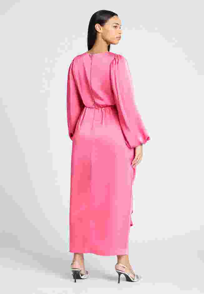 Satin Puff Sleeve Pleated Dress image number 2