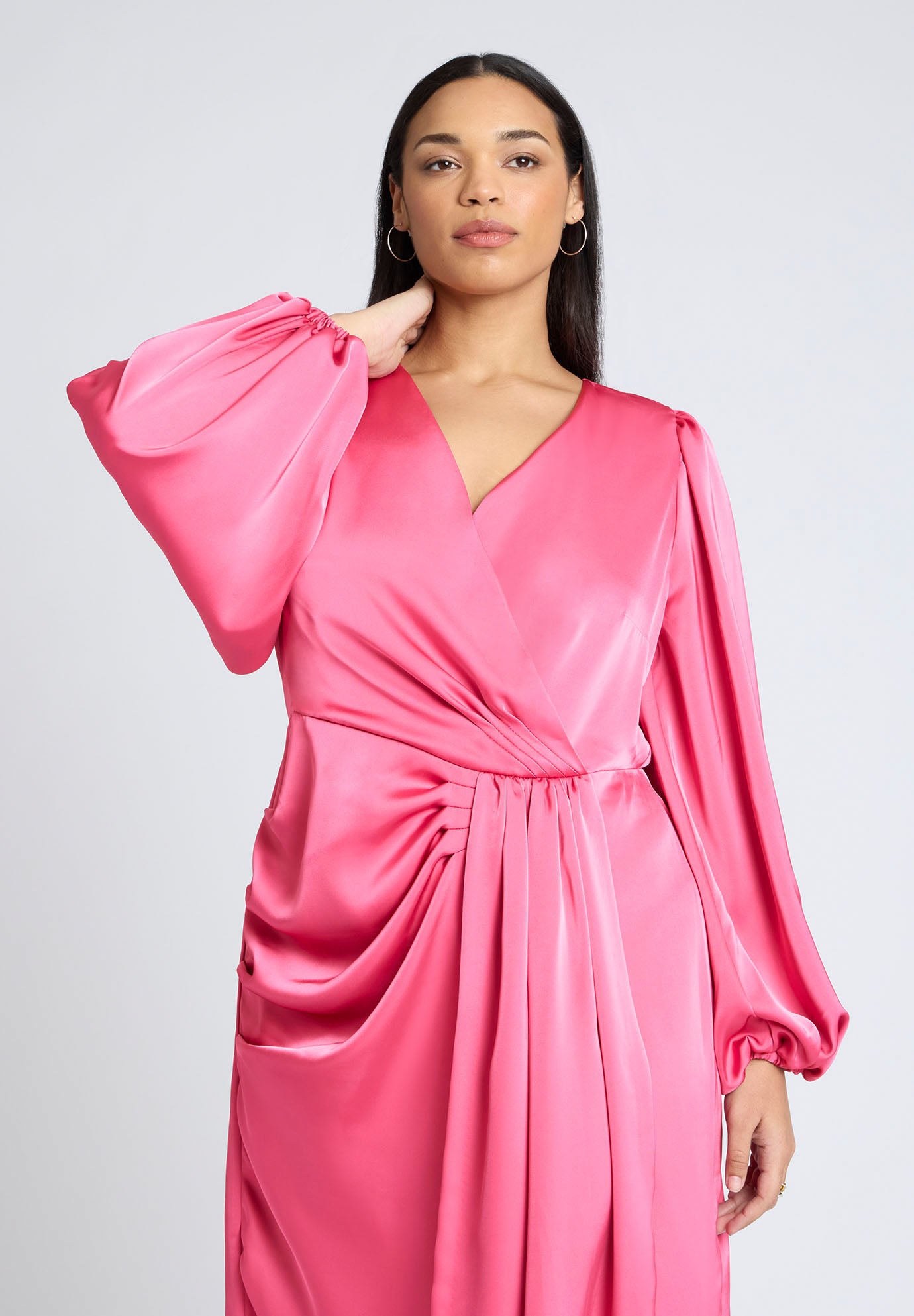 Satin Puff Sleeve Pleated Dress image number 3