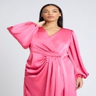 Satin Puff Sleeve Pleated Dress image number null