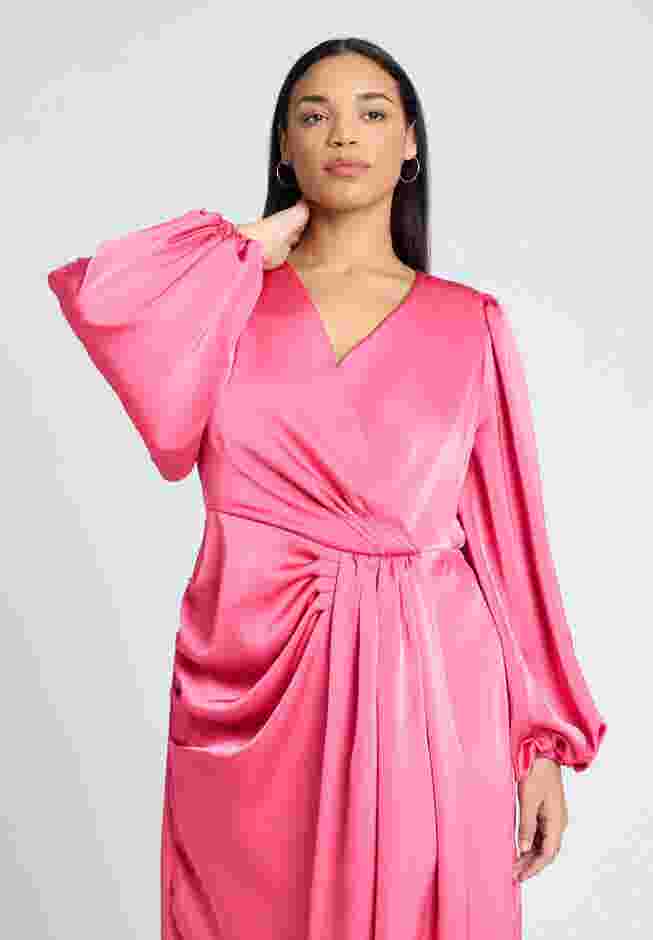 Satin Puff Sleeve Pleated Dress image number 3