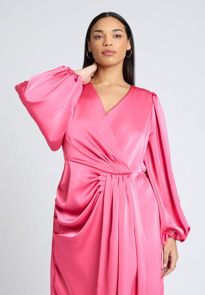 Satin Puff Sleeve Pleated Dress image number 3