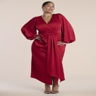 Pleated Satin Puff-Sleeve Maxi Dress image number 1