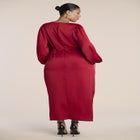 Pleated Satin Puff-Sleeve Maxi Dress image number 2