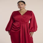 Pleated Satin Puff-Sleeve Maxi Dress image number 3