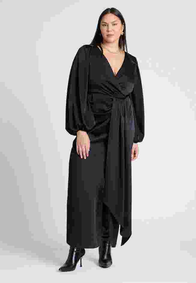 Satin Puff Sleeve Pleated Dress image number 0