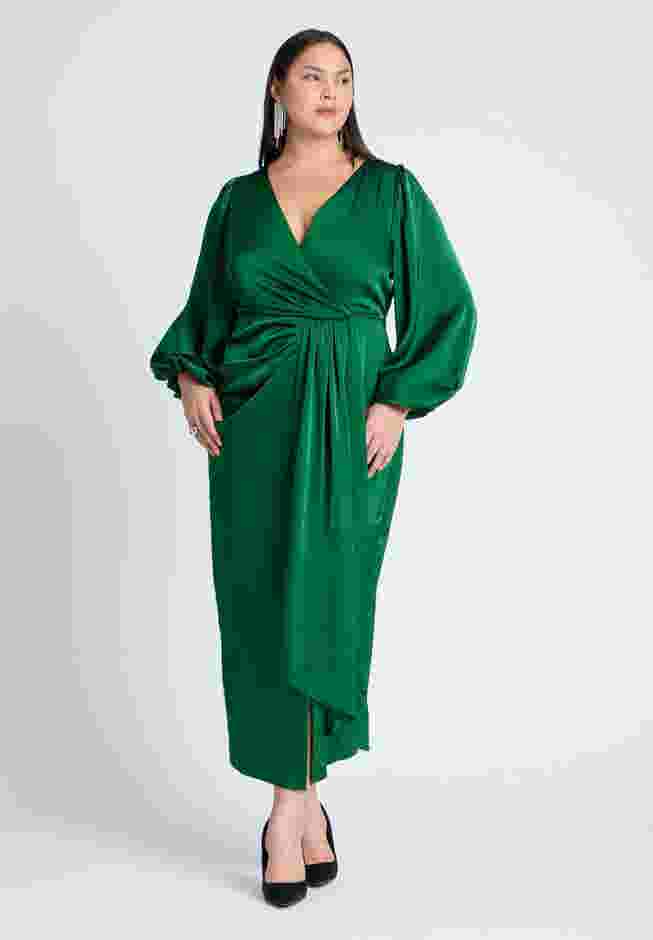 Satin Puff Sleeve Pleated Dress image number 0