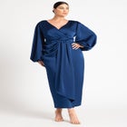 Satin Puff Sleeve Pleated Dress image number null