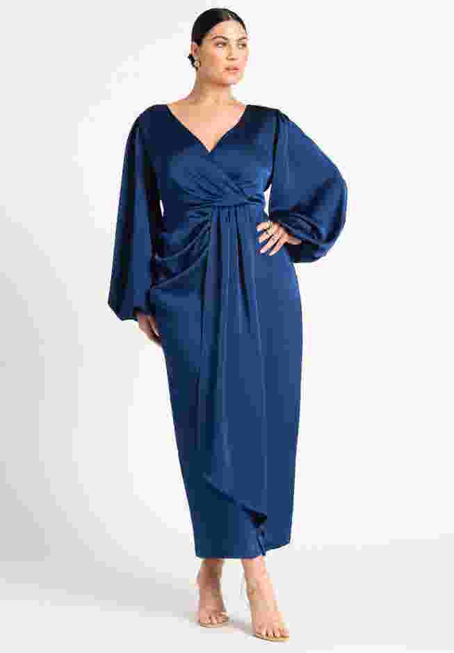 Satin Puff Sleeve Pleated Dress image number 0