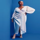 Satin Puff Sleeve Pleated Dress image number null