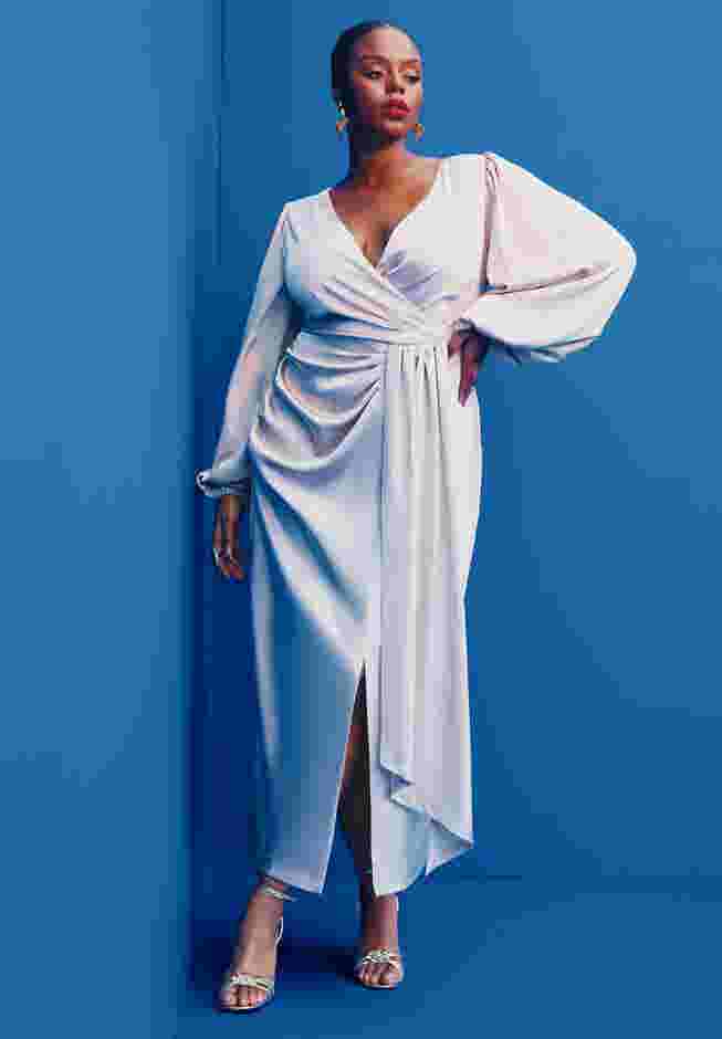 Satin Puff Sleeve Pleated Dress image number 0