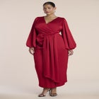 Pleated Satin Puff-Sleeve Maxi Dress image number 0