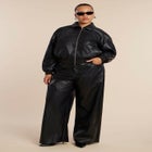 Basket Weave Faux Leather Bomber Jacket image number null