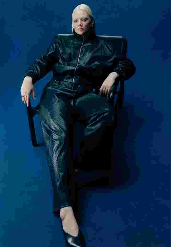 Basket Weave Faux Leather Bomber Jacket image number 6