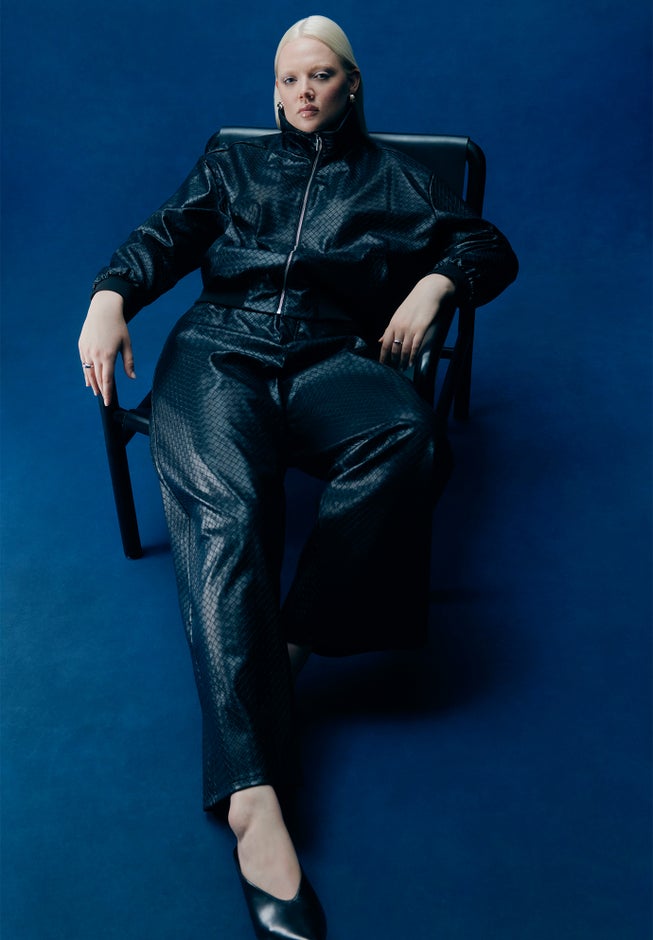 Basket Weave Faux Leather Bomber Jacket image number 6