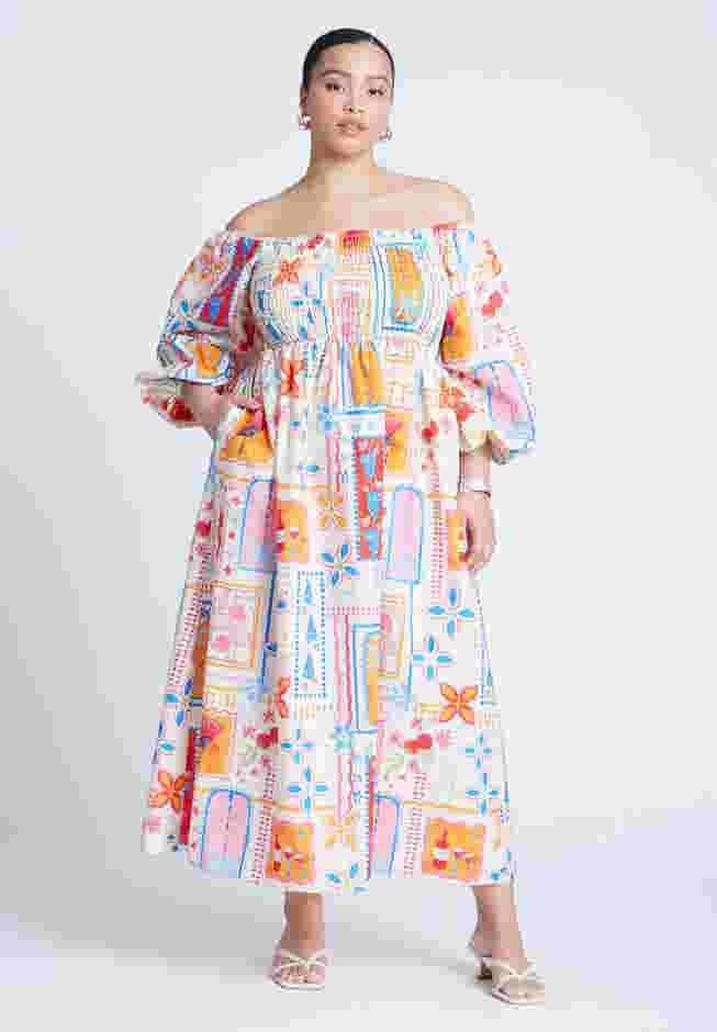 Printed Puff Sleeve Maxi Dress image number 0